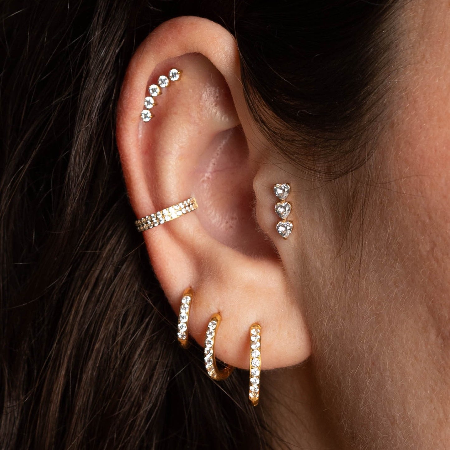 Brinco Argola Cravejada Dourada PVD - Titânio