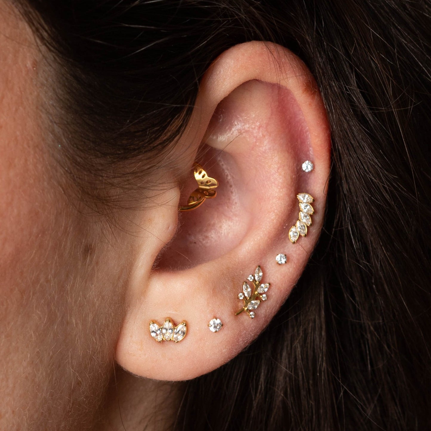 Brinco Marquise Trio Dourado PVD (par) – Titânio